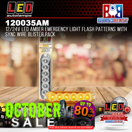 LED Autolamps 120035AM 12/24V LED Amber Emergency Light Patterns Sync Blister