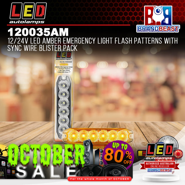 LED Autolamps 120035AM 12/24V LED Amber Emergency Light Patterns Sync Blister