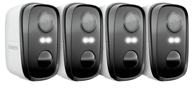 UNIDEN APP CAM SOLO X2K-4 PACK - 100% Wirefree 2K Super HD Spotlight Camera Quad Pack with Solar Compatibility