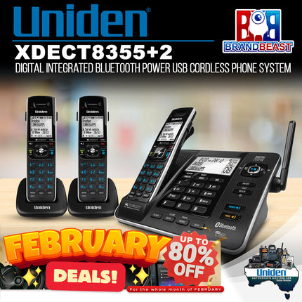 Uniden XDECT8355+2 Digital Integrated Bluetooth Power USB Cordless Phone System