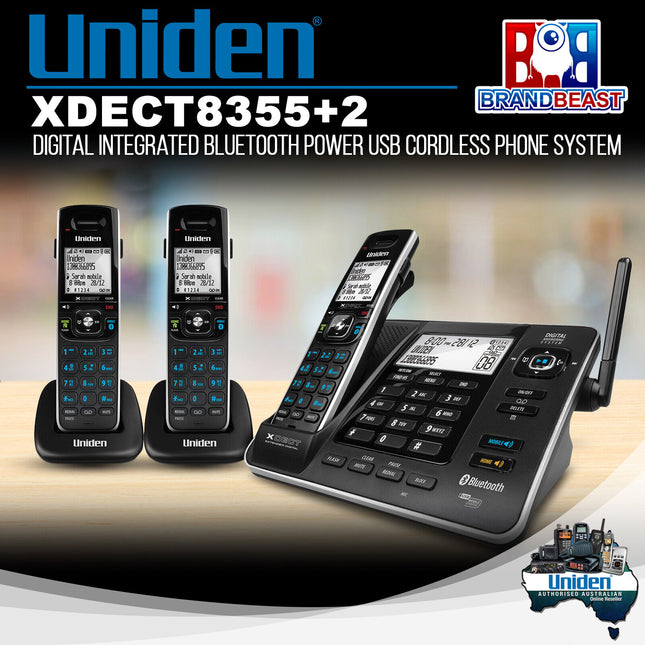 Uniden XDECT8355+2 Digital Integrated Bluetooth Power USB Cordless Phone System