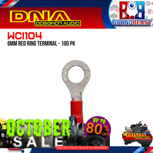 DNA WCI104 6.4mm Red Ring Crimp Terminals - 100 Pieces