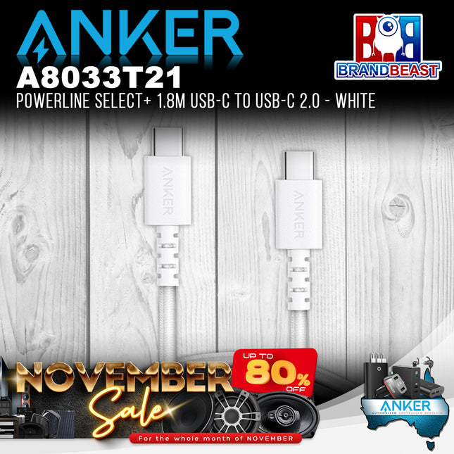 Anker A8033T21 PowerLine Select+ 1.8m USB-C to USB-C 2.0 - White
