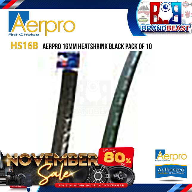 Aerpro HS16B 16mm Heatshrink Black Pack of 10pcs x 30cm