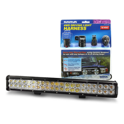 XS Lighting XS-DLB20 20" LED Light Bar Combo Beam with Narva 74402 12V 4WD Driving Light Wiring Harness Package
