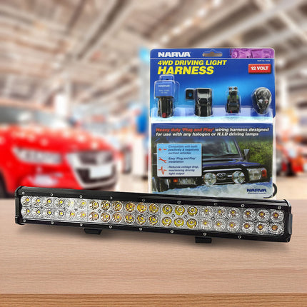 XS Lighting XS-DLB20 20" LED Light Bar Combo Beam with Narva 74402 12V 4WD Driving Light Wiring Harness Package
