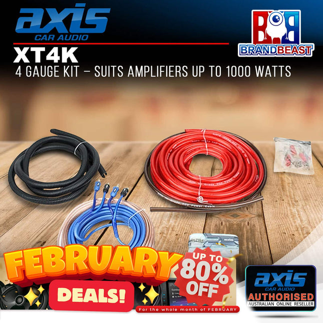 Axis XT4K 4GA Amplifier Wiring Kit Suits Amplifiers up to 1000 Watts