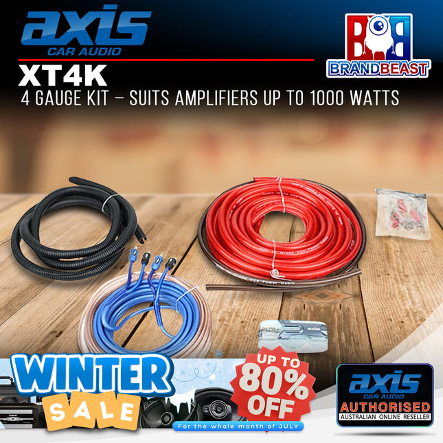 Axis XT4K 4GA Amplifier Wiring Kit Suits Amplifiers up to 1000 Watts