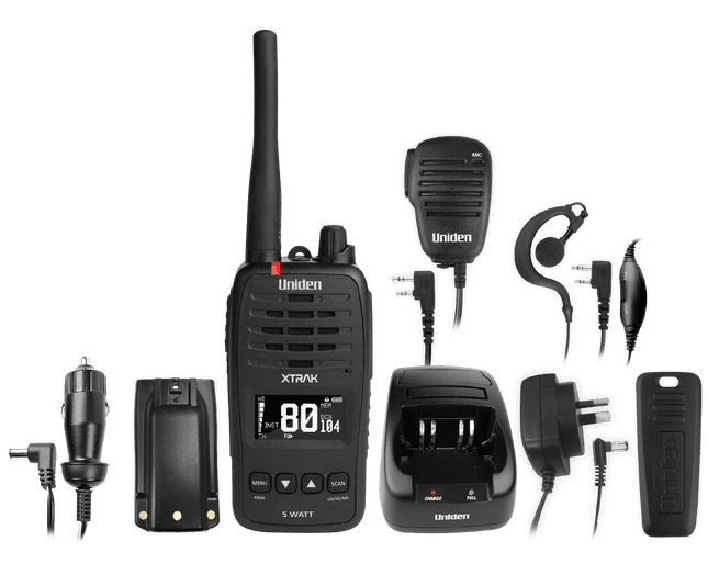 Uniden XTRAK50 5 Watt Waterproof Smart UHF Handheld Radio with Large OLED Display with Instant Replay Function