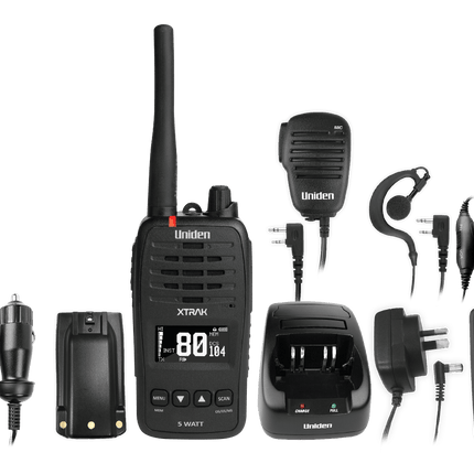 Uniden XTRAK50 5 Watt Waterproof Smart UHF Handheld Radio with Large OLED Display with Instant Replay Function