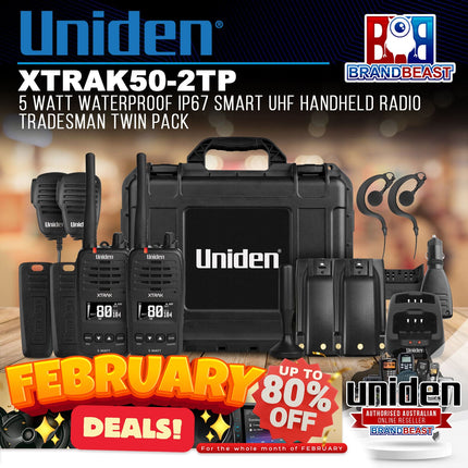 Uniden XTRAK50-2TP 5Watt Waterproof IP67 Smart UHF Handheld Radio Tradesman Twin