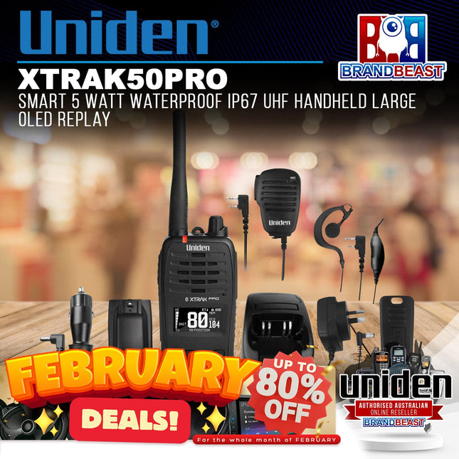 Uniden XTRAK50PRO Smart 5 Watt Waterproof IP67 UHF Handheld Large OLED Replay