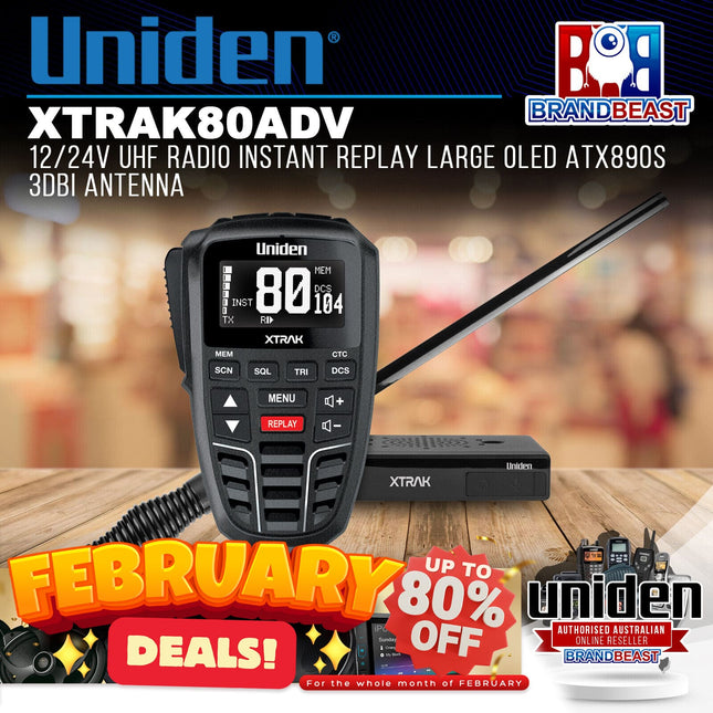 Uniden XTRAK80ADV 12/24V UHF Radio Instant Replay Large OLED ATX890s 3dBiAntenna