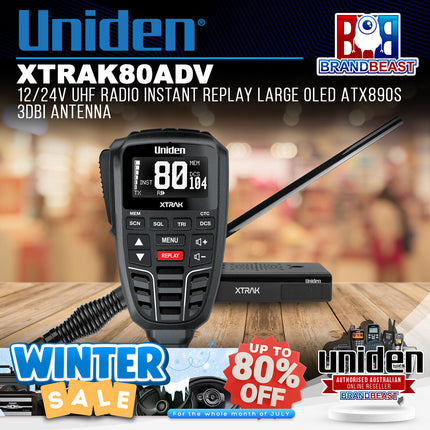 Uniden XTRAK80ADV 12/24V UHF Radio Instant Replay Large OLED ATX890s 3dBiAntenna