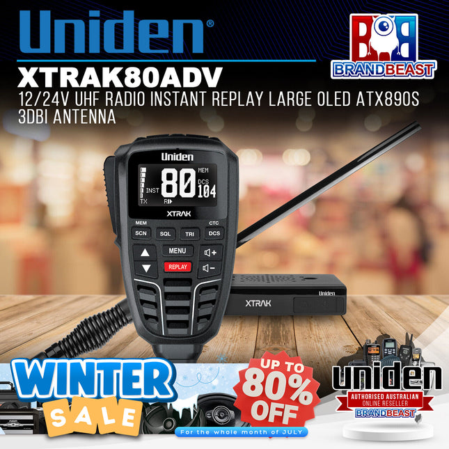 Uniden XTRAK80ADV 12/24V UHF Radio Instant Replay Large OLED ATX890s 3dBiAntenna