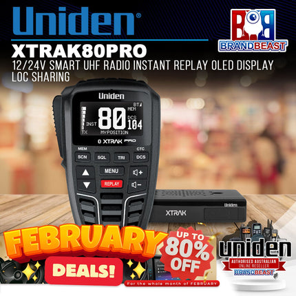 Uniden XTRAK80PRO 12/24V Smart UHF Radio Instant Replay OLED Display LOC Sharing