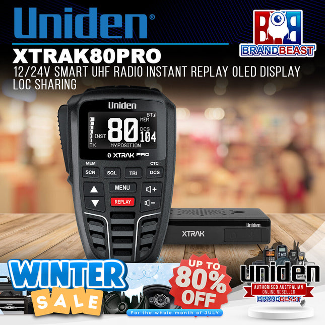 Uniden XTRAK80PRO 12/24V Smart UHF Radio Instant Replay OLED Display LOC Sharing