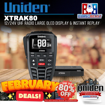 Uniden XTRAK80 12/24V UHF Radio Large OLED Display & Instant Replay