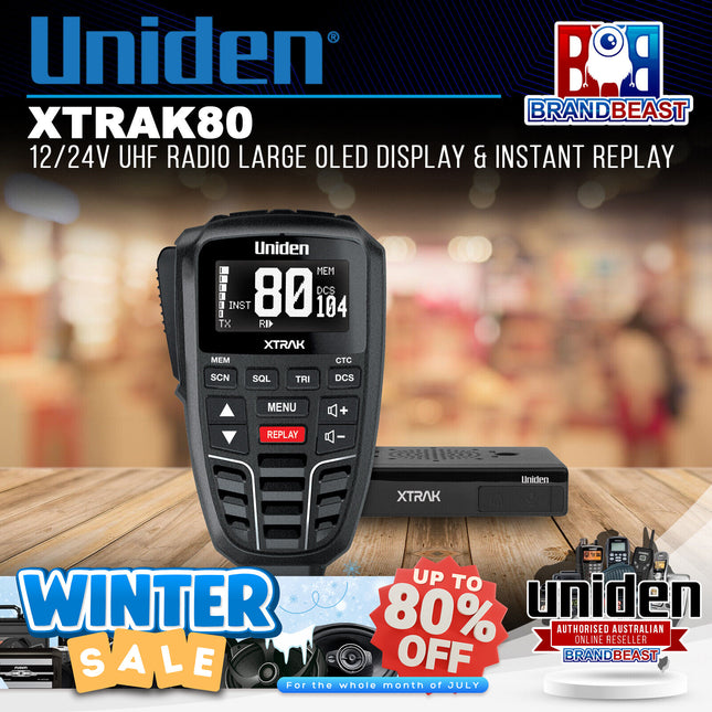 Uniden XTRAK80 12/24V UHF Radio Large OLED Display & Instant Replay