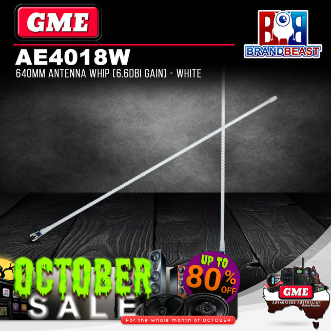 GME AE4018W Fibreglass 640mm UHF Antenna Whip (6.6dBi Gain) - White