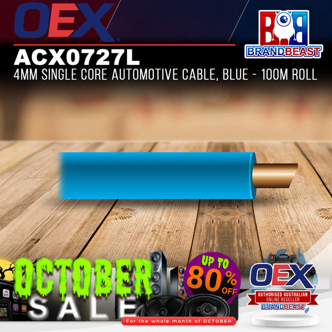 OEX ACX0727L 4mm Single Core Automotive Cable, Blue - 100m Roll