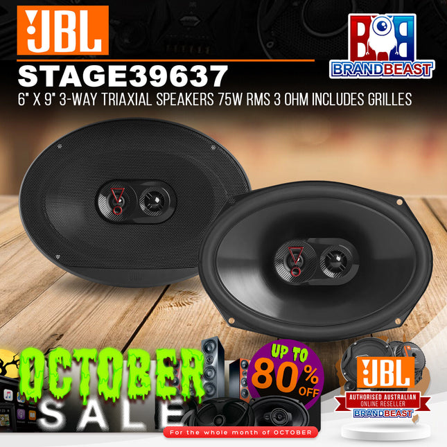 JBL STAGE3 9637 6" x 9" 3-Way Triaxial Speakers 75W RMS 3 Ohm Includes Grilles