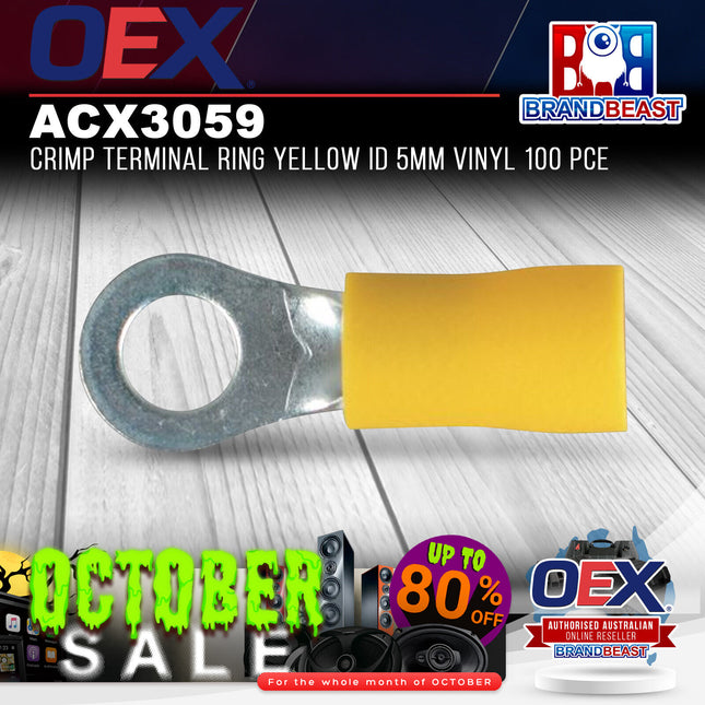 OEX ACX3059 Crimp Terminal Ring Yellow ID 5mm Vinyl 100 Pce