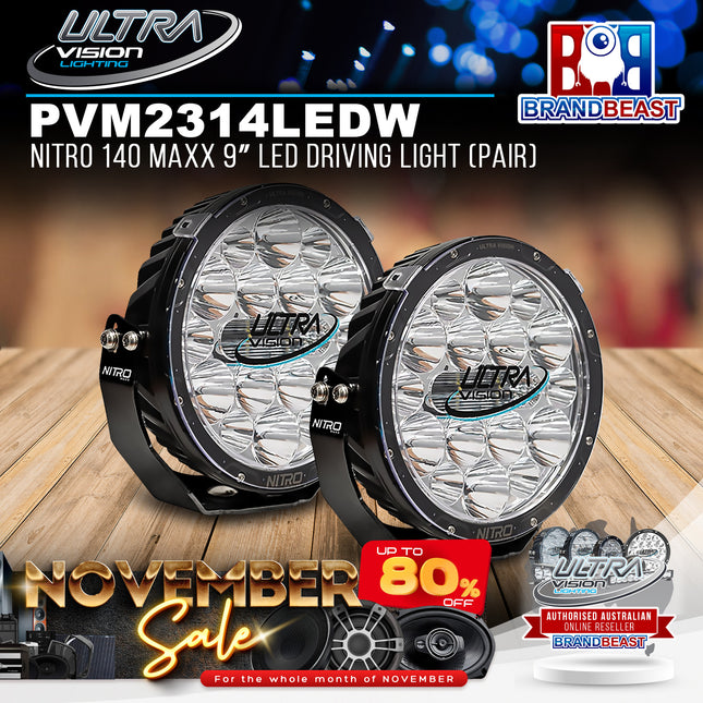 Ultra Vision Lighting PVM2314LEDW4/PR Nitro 140 Maxx 9" LED Driving Light (Pair) - 4500K & Black