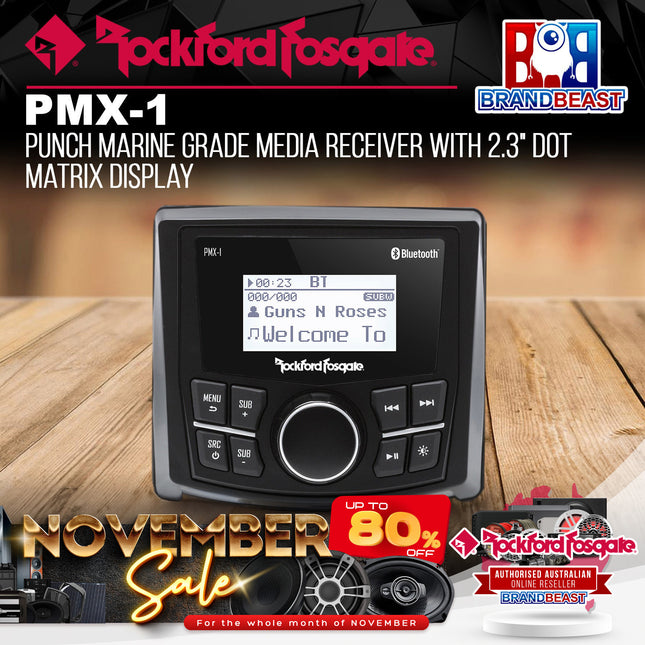 Rockford Fosgate PMX-1 Punch Marine Grade Media Receiver with 2.3" Dot Matrix Display