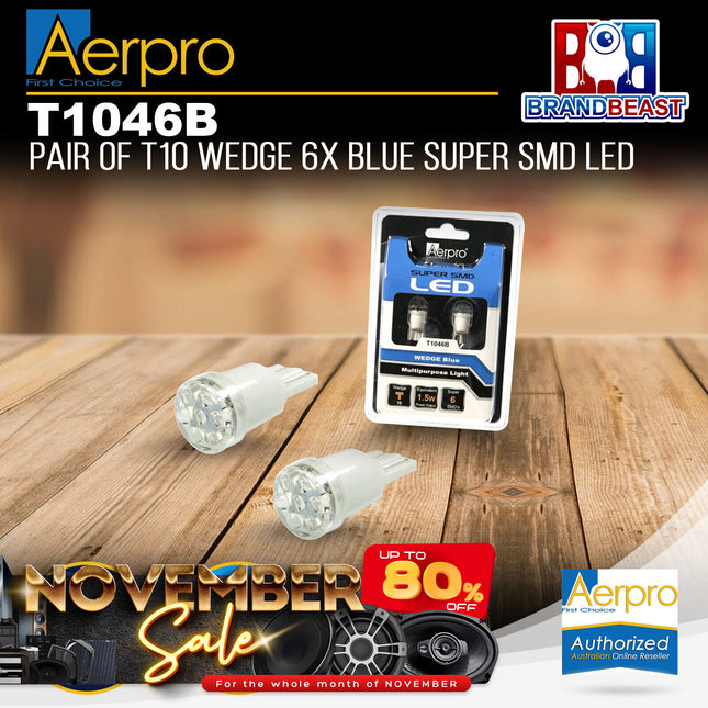 Aerpro T1046B Aerpro √Ç‚Ç¨" Pair Of T10 Wedge 6X Blue Super Smd Led √Ç‚Ç¨" T1046B