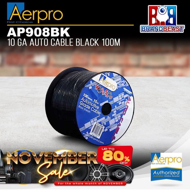 Aerpro AP908BK 100m 10GA Auto Cable Black