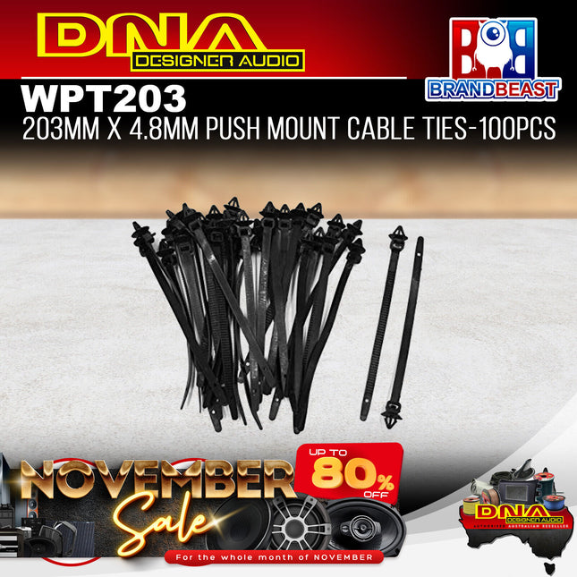 DNA WPT203 203mm x 4.8mm Push Mount Cable Ties - 100 Pieces