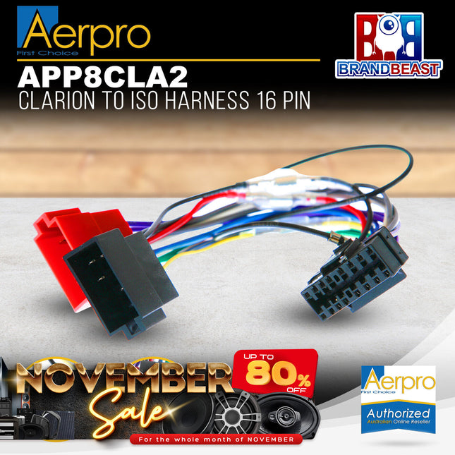 Aerpro APP8CLA2 APP8 Secondary ISO Harness to Suit Clarion Headunits