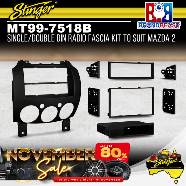 Metra MT99-7518B Single/Double DIN Radio Fascia Kit To Suit Mazda 2 2007-2015