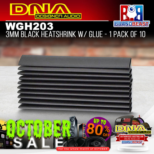 DNA WGH203 3mm Black Heatshrink With Glue - 1 Pack Of 10