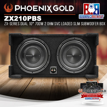 Phoenix Gold ZX210PBS ZX-Series Dual 10" 700W SVC Loaded Slim Subwoofer Box