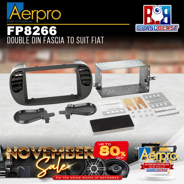 Aerpro FP8266 Double DIN Matte Black Facia Kit Suit Fiat 500 2008 - 2014