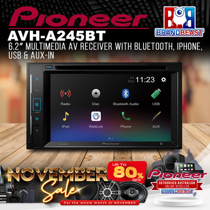 Pioneer AVH-A245BT 6.2" Multimedia AV Receiver with Bluetooth/iPhone/USB/Aux-In