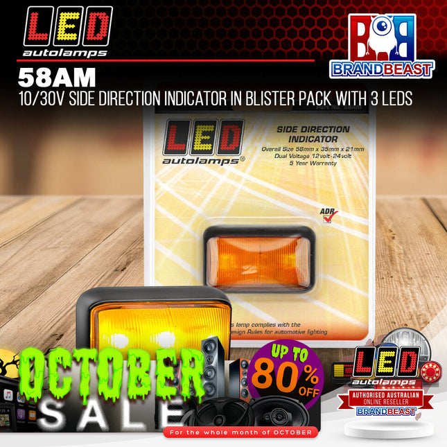 LED Autolamps 58AM 10/30V Side Direction Indicator In Blister Pack With 3 LEDs