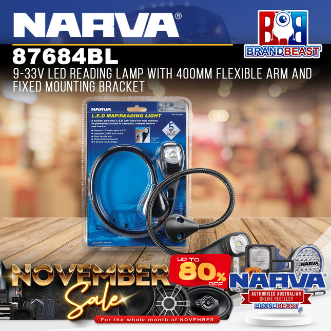 Narva 87684BL 9-33V LED Map/Reading Light Lamp With 400mm Flexible Arm