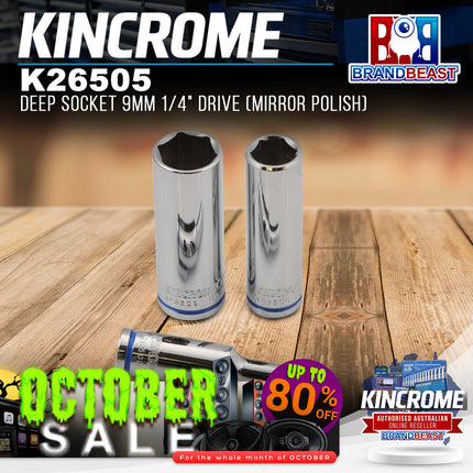 KINCROME K26505 Deep Socket 9mm 1/4" Drive (Mirror Polish)