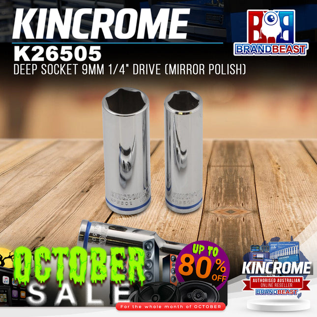 KINCROME K26505 Deep Socket 9mm 1/4" Drive (Mirror Polish)