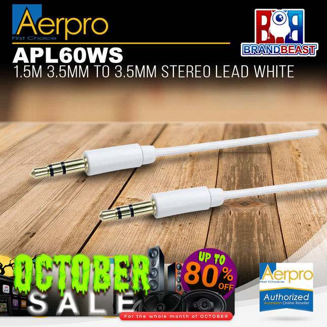 Aerpro APL60WS 1.5m White 3.5mm to 3.5mm Stereo Lead