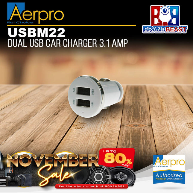Aerpro USBM22 12/24V 3.1 Amp Dual USB Car Charger