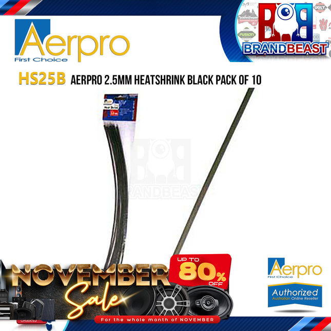 Aerpro HS25B 2.5mm Heatshrink Black Pack of 10pcs x 30cm