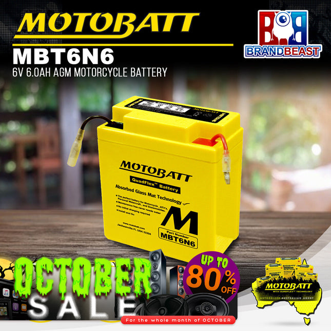 Motobatt MBT6N6 6V 6.0Ah AGM Motorcycle Battery With Quadflex Technology