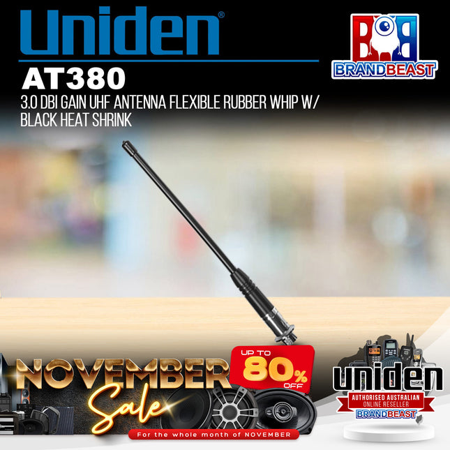 Uniden AT380 3.0 dBi Gain UHF Antenna Flexible Rubber Whip w/ Black Heat Shrink