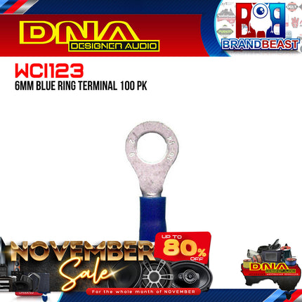 DNA WCI123 6.5mm Blue Ring Crimp Terminals - 100 Pieces