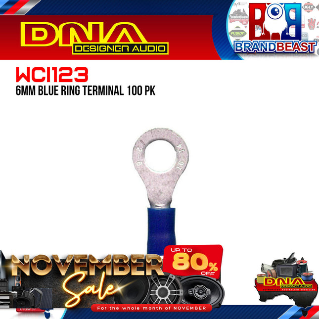 DNA WCI123 6.5mm Blue Ring Crimp Terminals - 100 Pieces
