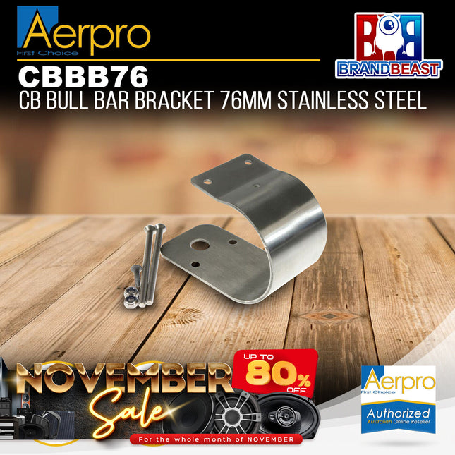 Aerpro CBBB76 76mm Stainless Steel CB Antenna Bull Bar Bracket